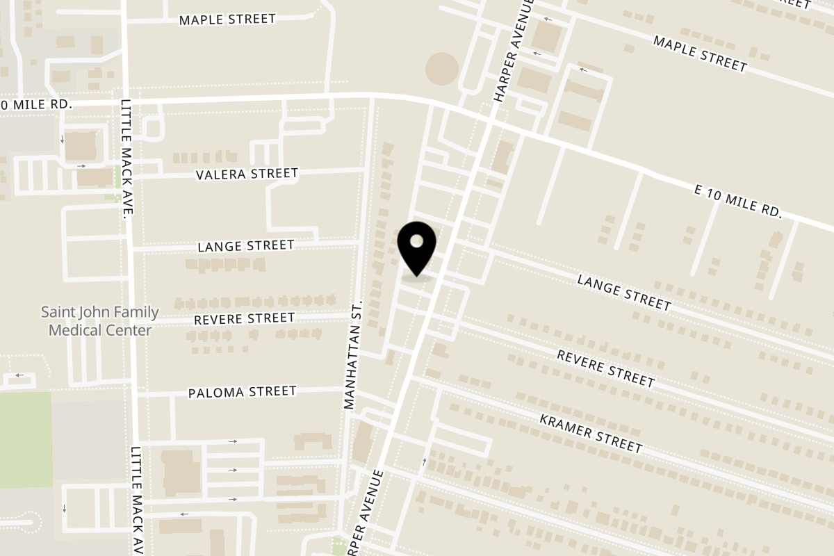 Map showing the location of Wong's Garden on 24851 Harper Ave in St Clair Shores